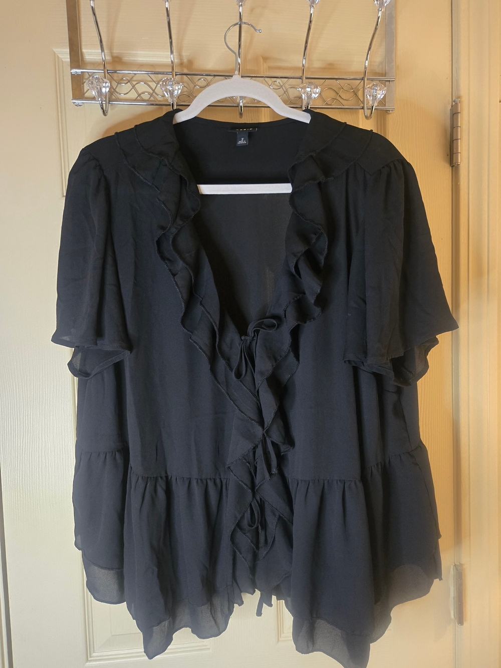Women's Black Ruffle Tie-Front Top